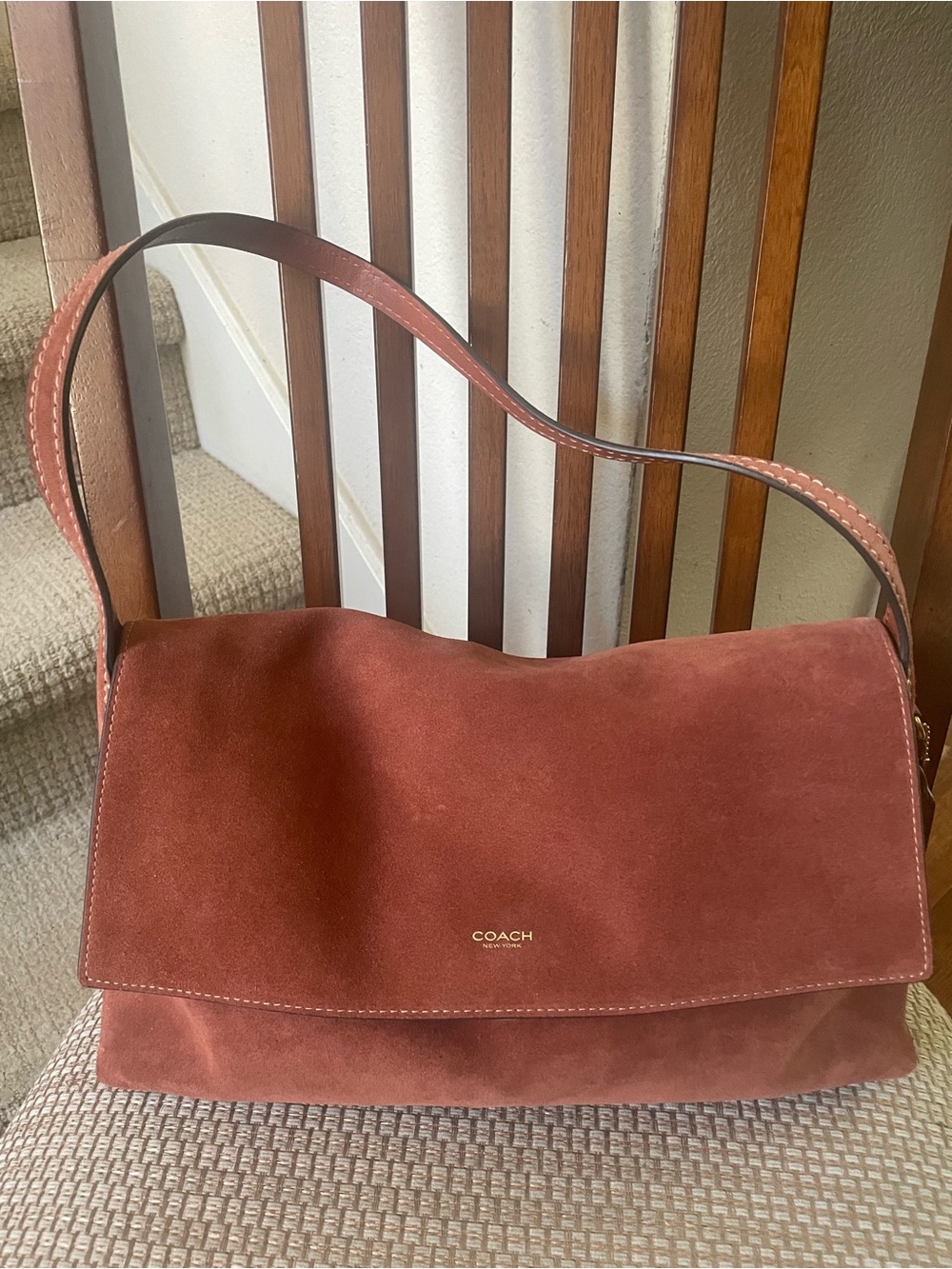 COACH Chelsea 36 Suede Shoulder Bag in Clay